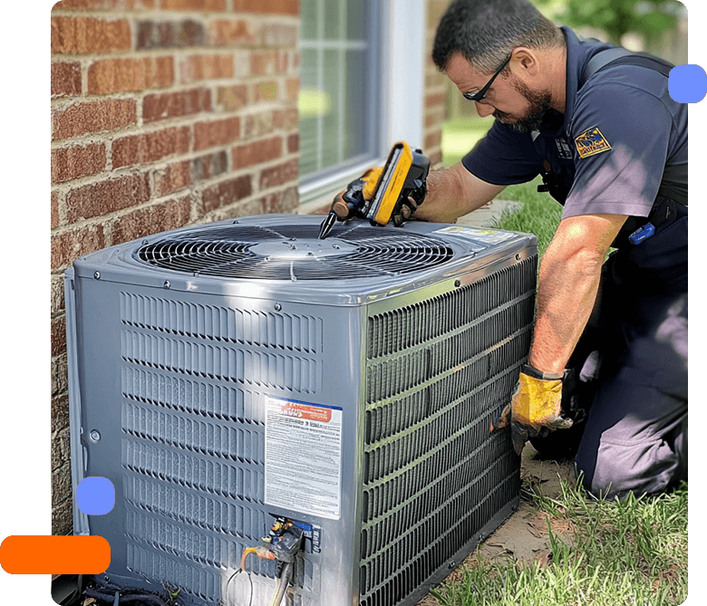 technician checks a blower compartment during an evening service call
